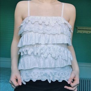 Hollister white ruffled tank